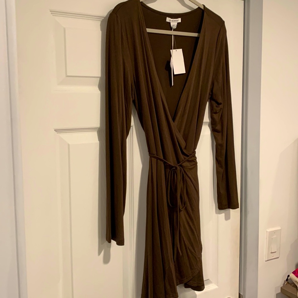 NWT Olive Green V Neck Tie Waist Dress